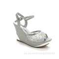 Sandalias de plataforma de diamantes de imitación de cristal de los pies abiertos para mujer